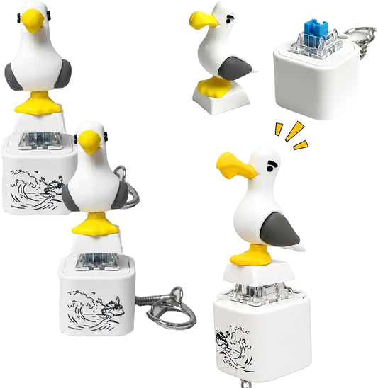Seagull Mine Sound Button Keychain, Rechargeable Fidget Clicker with Real Sound & LED Light, Funny Interactive Desk Stress Relief Toy Gifts for Adults (2 Pcs)
