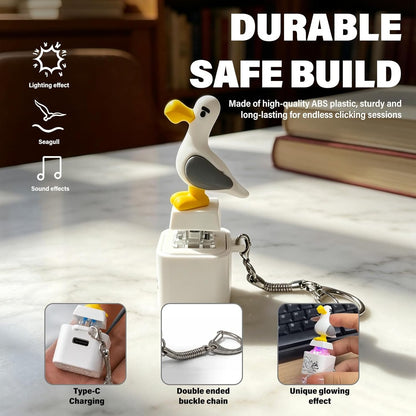 Seagull Mine Sound Button Keychain, Rechargeable Fidget Clicker with Real Sound & LED Light, Funny Interactive Desk Stress Relief Toy Gifts for Adults (2 Pcs)