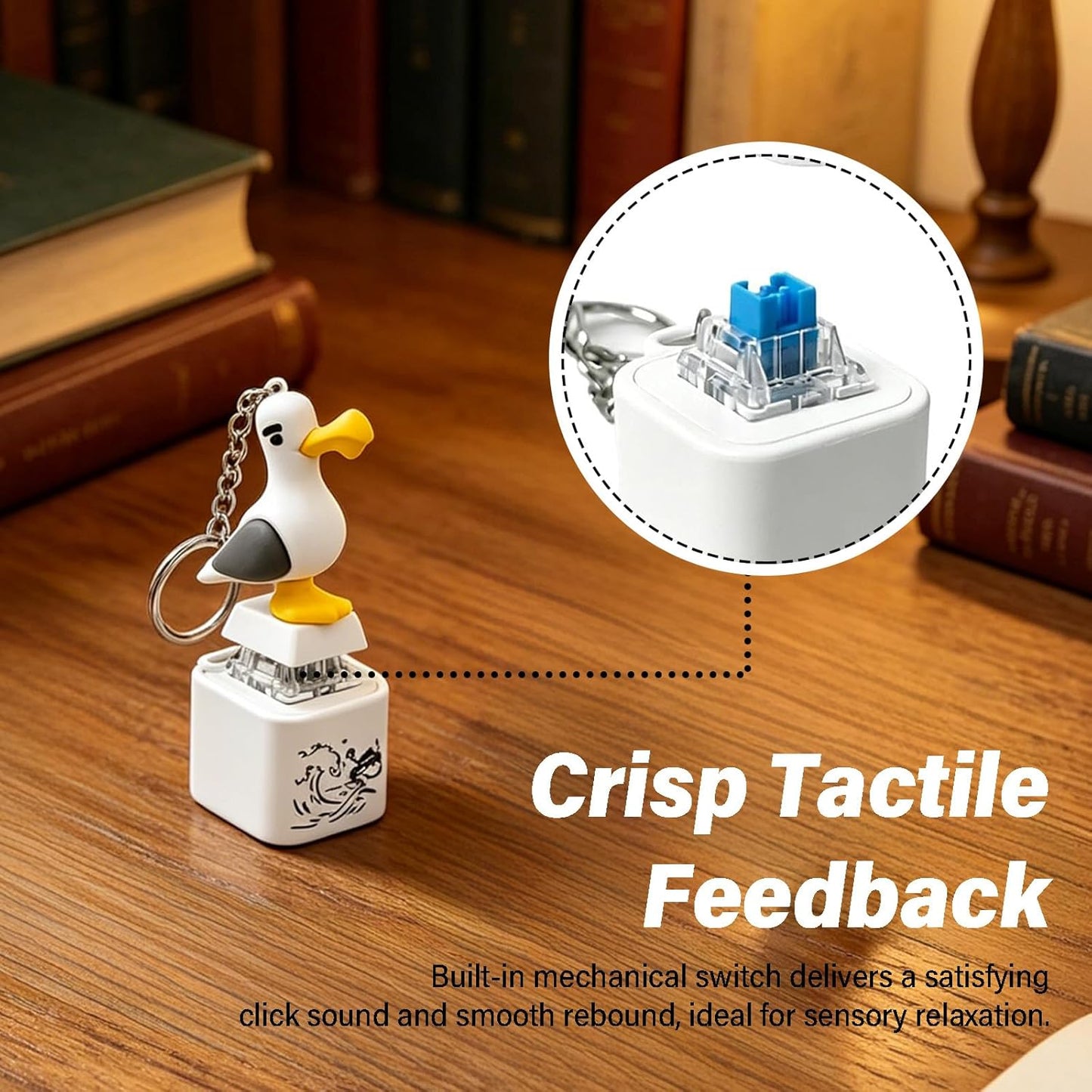 Seagull Mine Sound Button Keychain, Rechargeable Fidget Clicker with Real Sound & LED Light, Funny Interactive Desk Stress Relief Toy Gifts for Adults (2 Pcs)