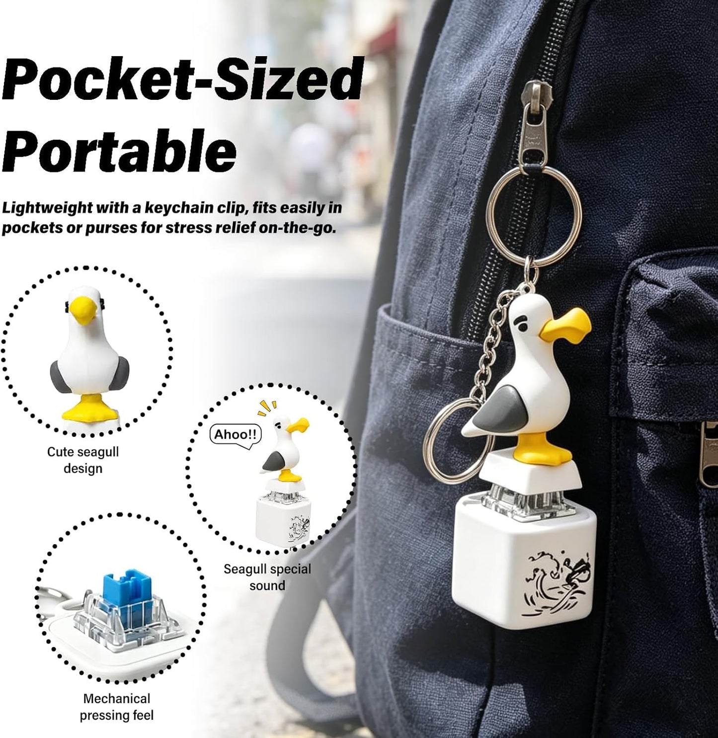 Seagull Mine Sound Button Keychain, Rechargeable Fidget Clicker with Real Sound & LED Light, Funny Interactive Desk Stress Relief Toy Gifts for Adults (2 Pcs)